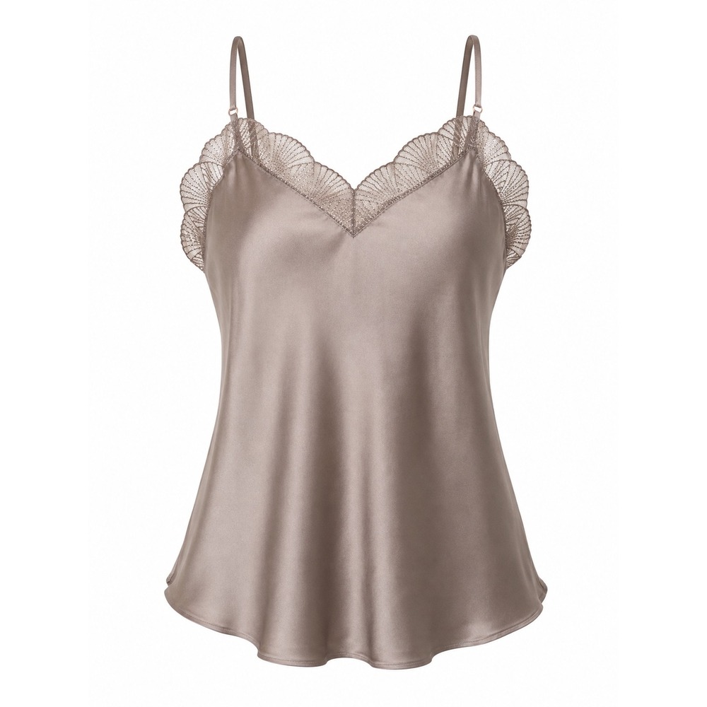 Primark Satin Lace Trim Cami Tank Top Taupe Mocha Adjustable Straps S